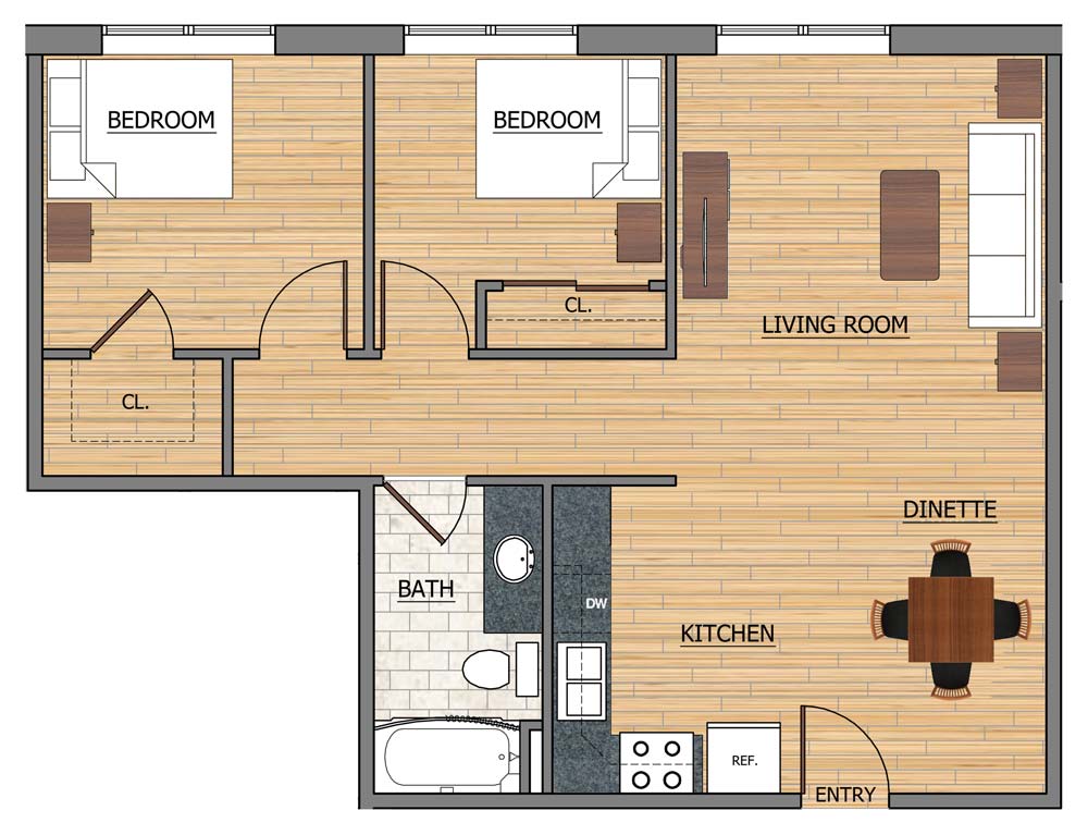 Woolworth Apartments 2 bedroom floorplan